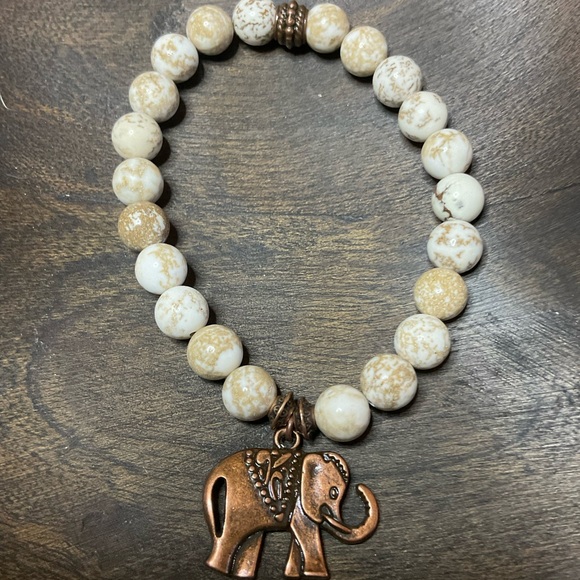 Rustic White Howlite with Copper Spacer and Elephant Charm - Picture 5 of 7
